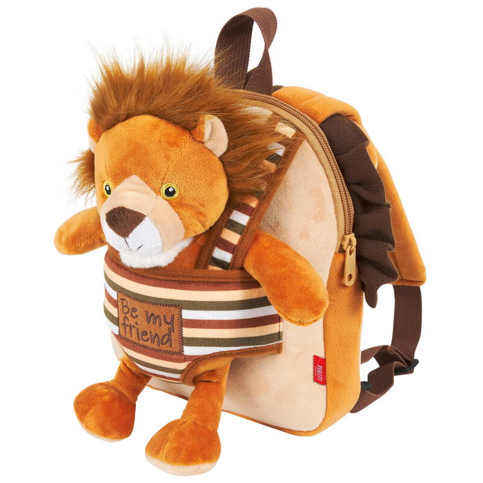 PERLETTI - Mochila reversible avec peluche Lenny Lion - Sac à dos pour enfant, 25 x 22 x 5 cm