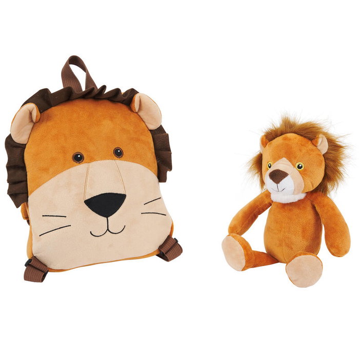 PERLETTI - Mochila reversible avec peluche Lenny Lion - Sac à dos pour enfant, 25 x 22 x 5 cm