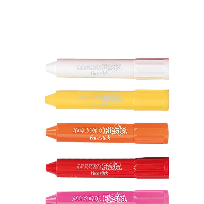 Alpino Set Fiesta Face Stick 6 bâtons de maquillage 5g - blanc, jaune, rouge, noir, vert, bleu et noir - système rétractable tournant - testé dermatologiquement