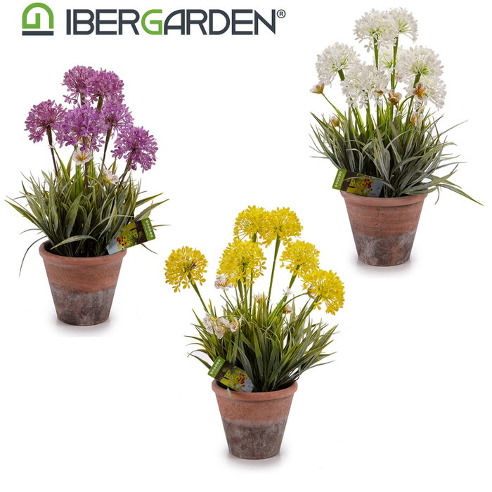 Ibergarden Fleur Artificielle avec Tiges Pot Ciment Assortis 24x43x24 cm (Set de 8)