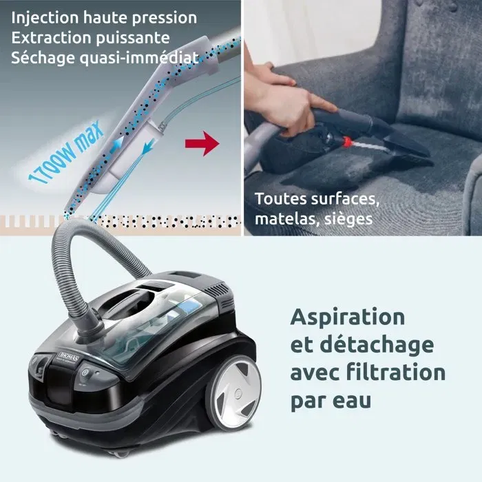 Thomas Aquatic Onyx Aspirateur Détacheur 2 en 1, Filtration par Eau, 1700W Max, 83 dB(A), Rayon d'Action 10m, Câble 6m