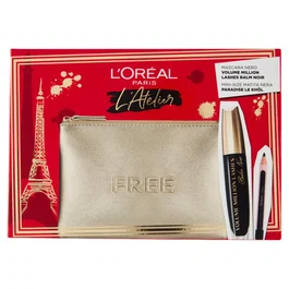 L'Oreal Paris Atelier Kit Set avec Volume Million Lashes Mascara, Paradise Kajal Eye Pencil et Trousse Dorée