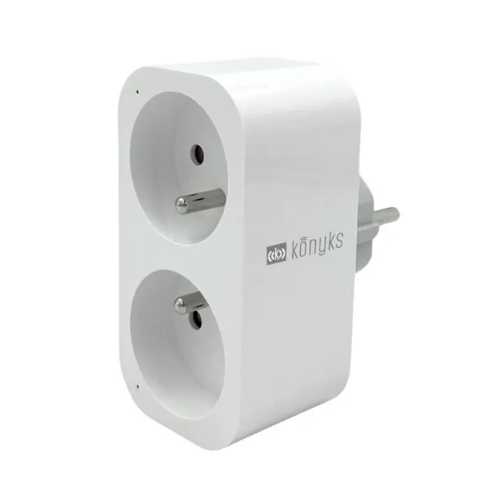 Konyks Priska Duo FR - Prise connectée double intelligente Wi-Fi et Bluetooth, compatibilité Alexa, Google Home, Siri, suivi consommation