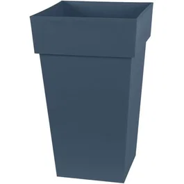 EDA Pot de Fleurs Toscane Haut Carré - 39x39x65 cm, 62 L, Intérieur/Extérieur, Traité Anti-UV et Gélif, Bleu Jean