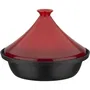 GSW Tajine en fonte massive 30 cm, couvercle céramique picots, compatible induction, résistant au four, couleur rouge