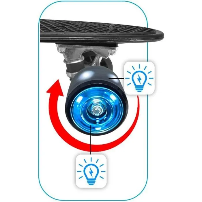 Stamp Skateboard STAMP SKIDS CONTROL 22 x 6 pouces (55x15 cm) - Plateau antidérapant PP - Roues lumineuses PU 65x43mm - Roulements ABEC 7 - Kick concave