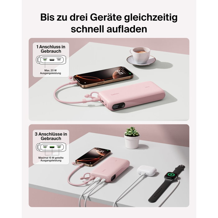 Belkin BoostCharge Power Bank 20K avec écran, 20W, 20 000mAh, rose BPB028hqPK Belkin BoostCharge Power Bank 20K avec écran, 20W, 20 000mAh, rose BPB028hqPK