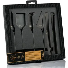 Style De Vie Coffret 6 pièces - Couteaux à fromage et à beurre en acier inoxydable - Noir - Ensemble luxueux pour plateau de service