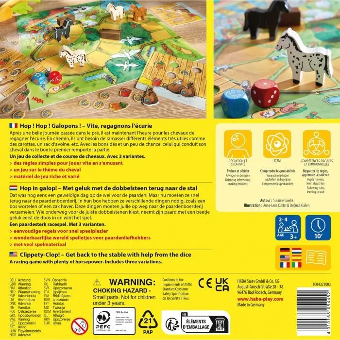 Haba Hop ! Hop ! Galopons ! - Jeu de société éducatif pour enfants avec chevaux et puzzle