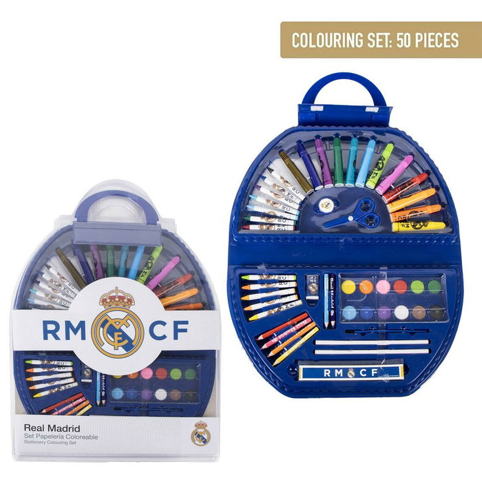 CERDÁ - Set de papeterie coloriable Real Madrid - 50 pièces - Taille: 41 x 58 x 3 cm