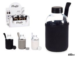 Vivalto Lot de 3 bouteilles en verre avec housse néoprène 600 ml - Couleurs assorties foncées - 9x17x9 cm (Set de 24)