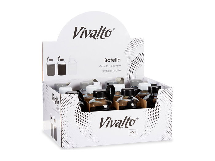 Vivalto Lot de 3 bouteilles en verre avec housse néoprène 600 ml - Couleurs assorties foncées - 9x17x9 cm (Set de 24)