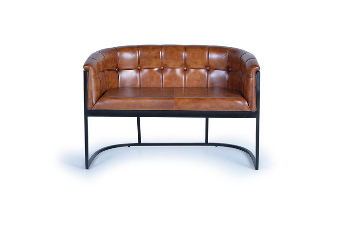 GINER Y COLOMER - Fauteuil en cuir véritable et structure métal marron - 115x73x80 cm (LxPxH) GINER Y COLOMER - Fauteuil en cuir véritable et structure métal marron - 115x73x80 cm (LxPxH)