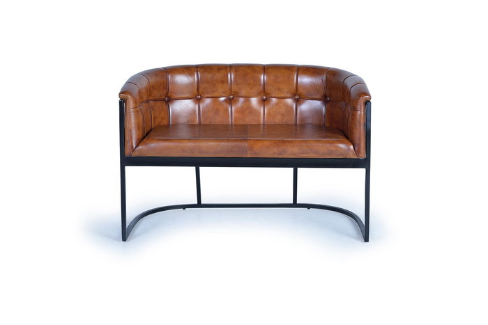 GINER Y COLOMER - Fauteuil en cuir véritable et structure métal marron - 115x73x80 cm (LxPxH)