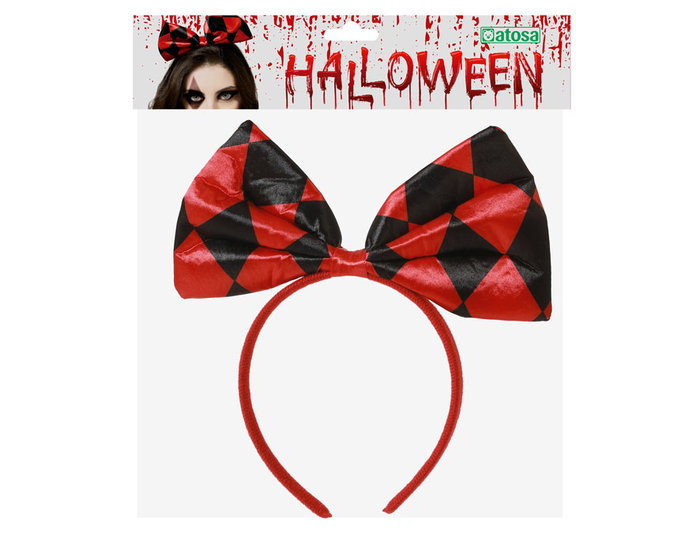 Arlequina Diadème Halloween Ruban Rouge et Noir Style Bouffon pour Déguisement et Carnaval