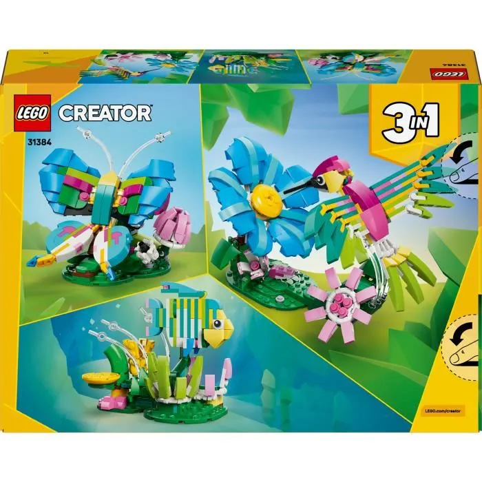Lego Creator 3-en-1 31384 - Jeu de Construction Animaux Sauvages : Colibri Coloré, transformable en Papillon ou Poisson Tropical, à partir de 8 ans