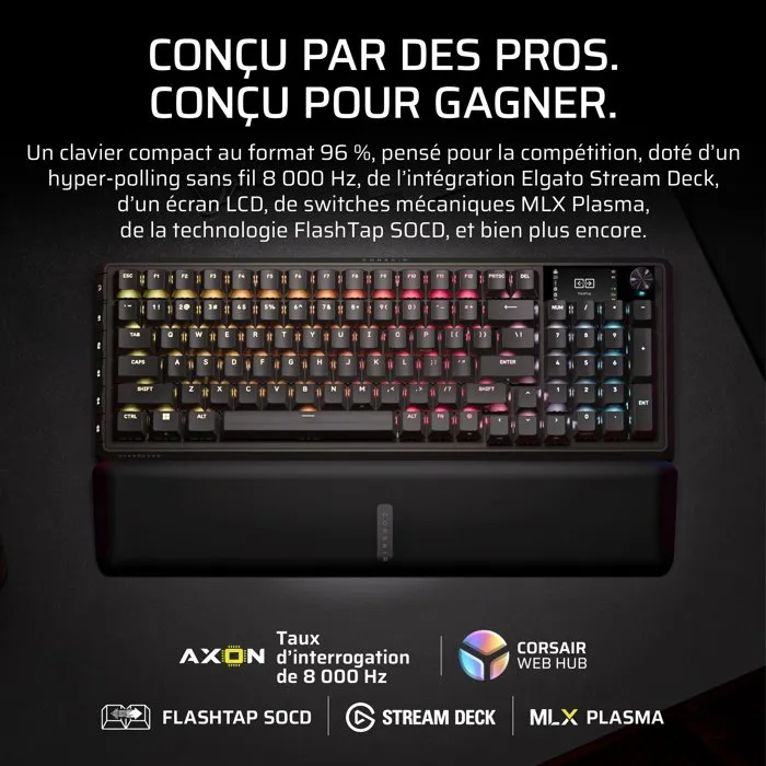 Corsair VANGUARD 96 WIRELESS Clavier Gamer Mécanique Sans Fil 96% RGB Noir Corsair VANGUARD 96 WIRELESS Clavier Gamer Mécanique Sans Fil 96% RGB Noir