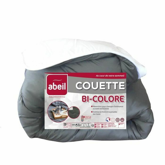 Abeil Couette Chaude Bicolore Blanc & Gris 240 x 260 cm