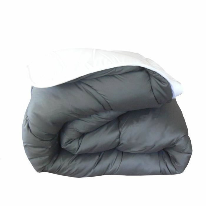 Abeil Couette Chaude Bicolore Blanc & Gris 240 x 260 cm