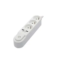 Chacon Bloc multiprise avec interrupteur - 3 prises 16A, 2 ports USB 2.4A, câble 1.5m, blanc - Idéal pour recharger smartphone et tablette