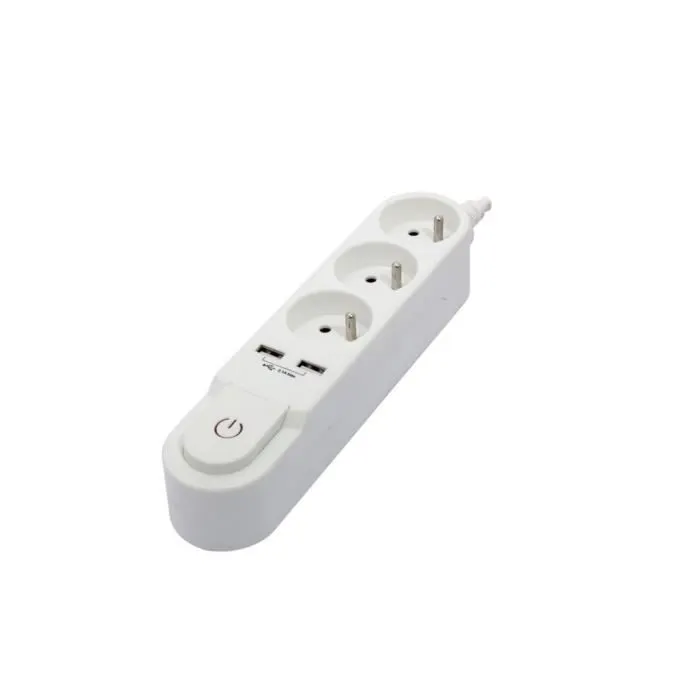 Chacon Bloc multiprise avec interrupteur - 3 prises 16A, 2 ports USB 2.4A, câble 1.5m, blanc - Idéal pour recharger smartphone et tablette