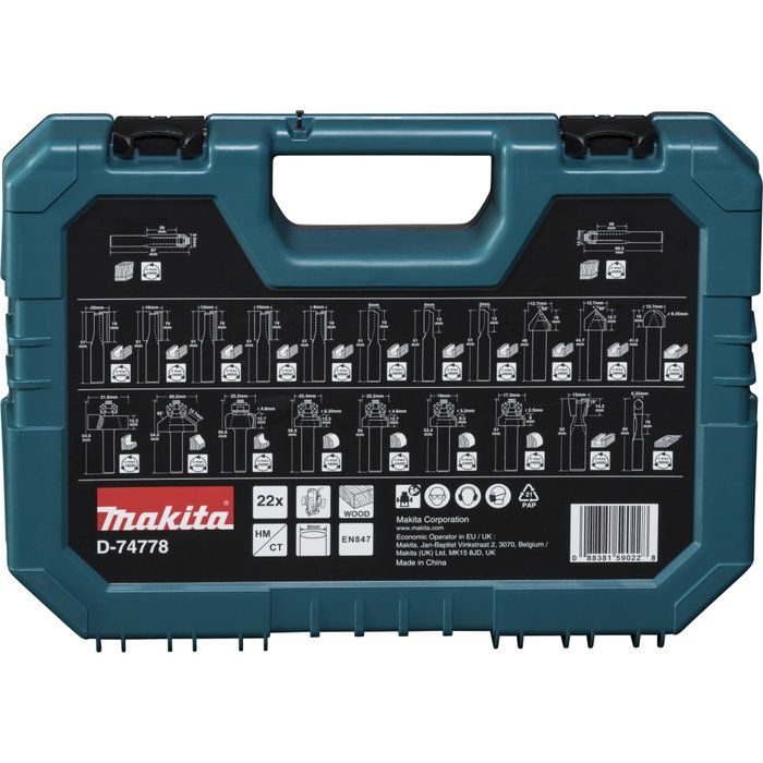 Makita Jeu de fraises 8 mm 22 pièces