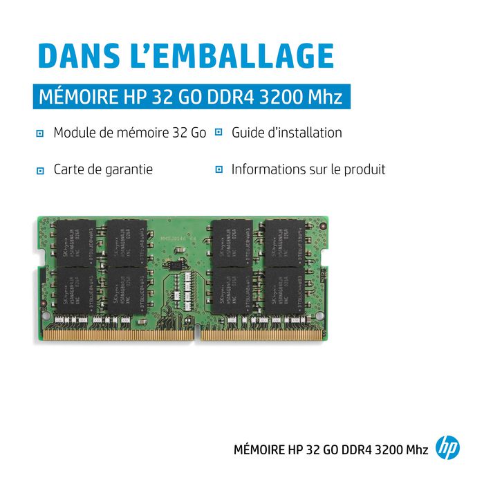 HP 32 Go 3200MHz DDR4 Mémoire RAM pour Ordinateur Portable HP 32 Go 3200MHz DDR4 Mémoire RAM pour Ordinateur Portable