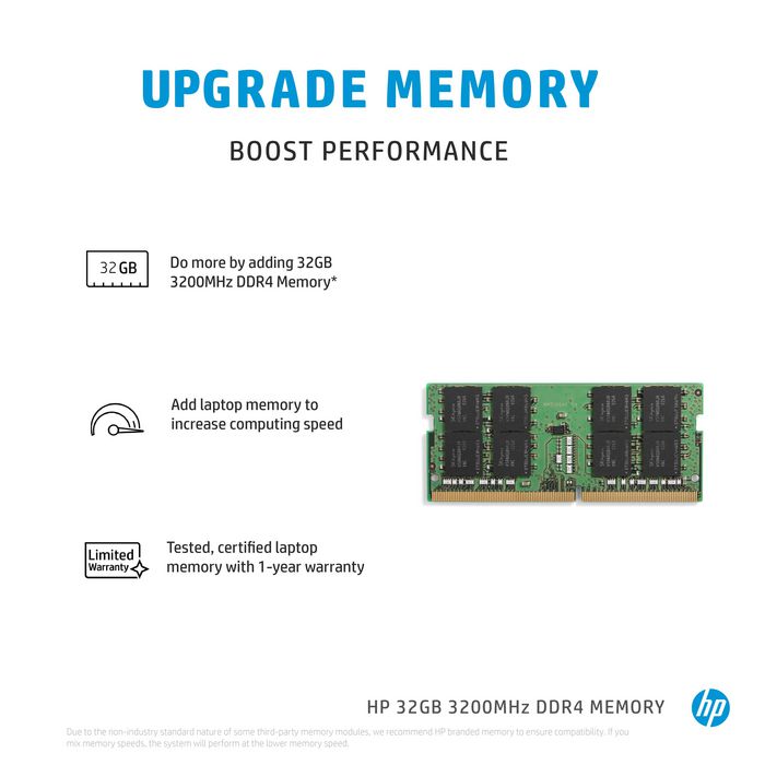 HP 32 Go 3200MHz DDR4 Mémoire RAM pour Ordinateur Portable HP 32 Go 3200MHz DDR4 Mémoire RAM pour Ordinateur Portable