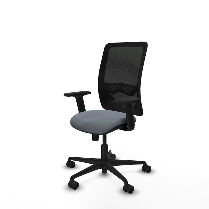 Chaise Zulema Synchro 3 positions tissu Gris Maille Noir Base en nylon noir Accoudoir 2D Sans appui-tête Roulettes 65mm nylon