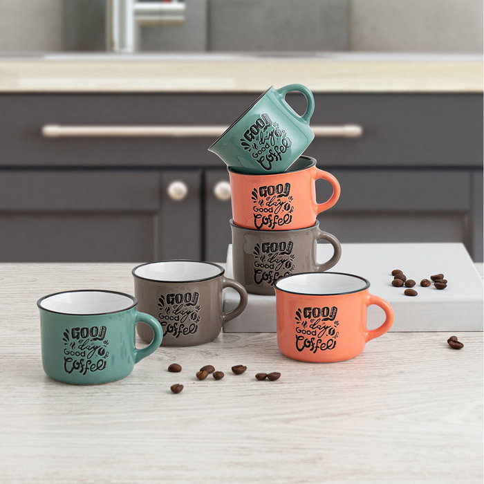 Quid Set de 6 Tasses en Céramique Frappe Deco Surtido 8 cL