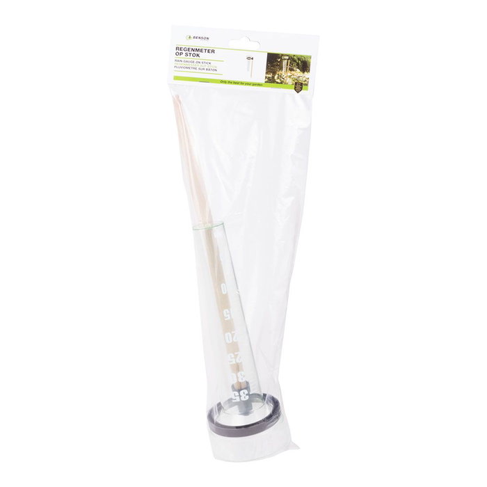 Benson Pluviomètre avec support en bois Ø 8 x 24 cm – Plastique et bois – Échelle 35 mm