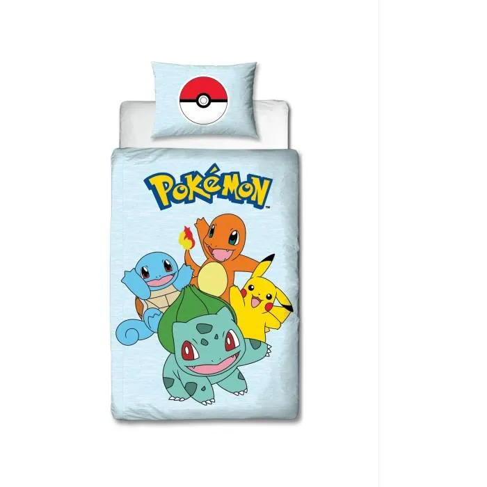 Pokemon Parure de lit réversible Pikachu et Starter 1G III - Microfibre - 1 housse de couette 140x200 cm + 1 taie 63x63 cm Pokemon Parure de lit réversible Pikachu et Starter 1G III - Microfibre - 1 housse de couette 140x200 cm + 1 taie 63x63 cm