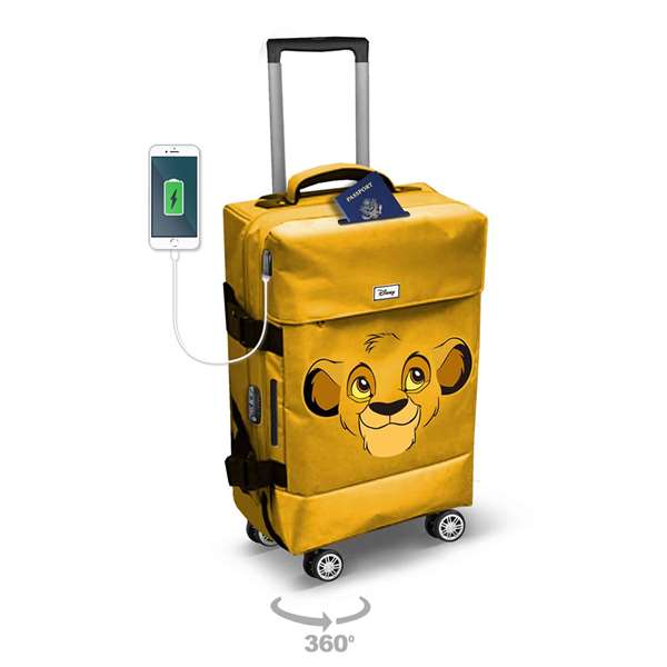Karactermania Maleta de cabina 4 ruedas el rey león face - Valise cabine souple 4 roues Le Roi Lion, port USB, cadenas TSA, 20x40x55 cm