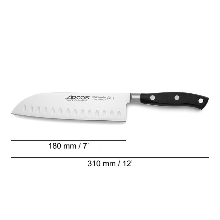 Couteau Santoku Arcos serie riviera Noir Acier polyoxyméthylène 18 cm