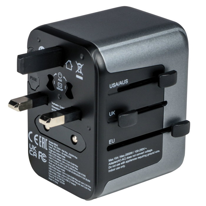 Verbatim UTA-03 Adaptateur de Voyage Universel USB-C 30W Verbatim UTA-03 Adaptateur de Voyage Universel USB-C 30W