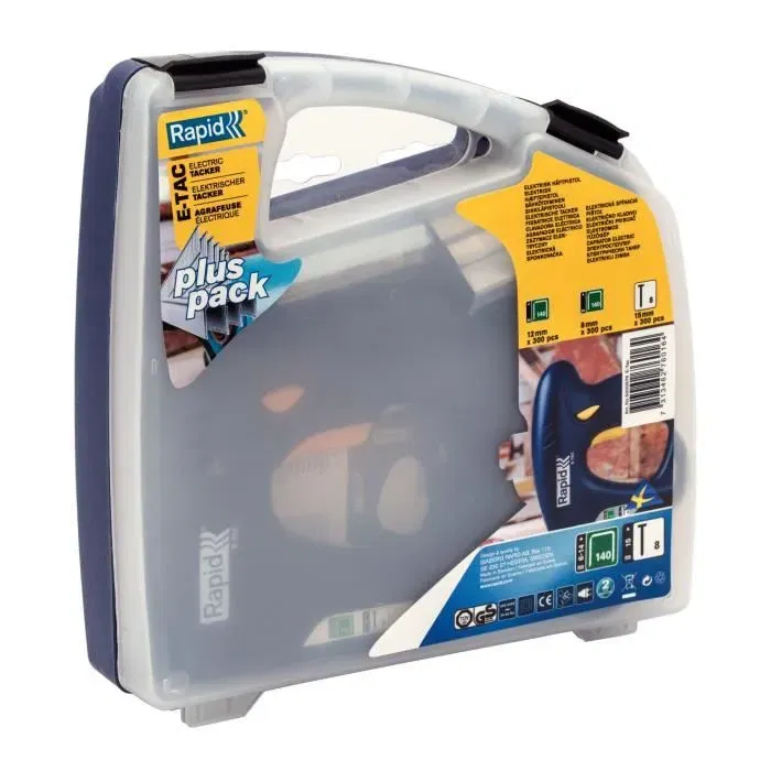 Rapid E-TAC 5000576 - Agrafeuse électrique professionnelle légère pour agrafes n°140 6-14mm et clous n°8 15mm, coffret complet avec 540 agrafes et 750 clous