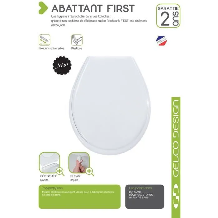 Gelco Abattant WC First Blanc - Polypropylène Déclipsable - Fixation Universelle Entraxe 43.5 cm x 36.5 cm Gelco Abattant WC First Blanc - Polypropylène Déclipsable - Fixation Universelle Entraxe 43.5 cm x 36.5 cm
