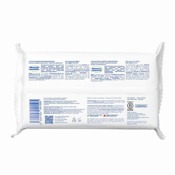 Mustela Lingettes à l'eau sans parfum compostables à domicile 60 unités