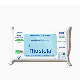 Mustela Lingettes Bébé-Enfant Non Parfumées à Base d'Eau Compostables à Domicile 60 Unités