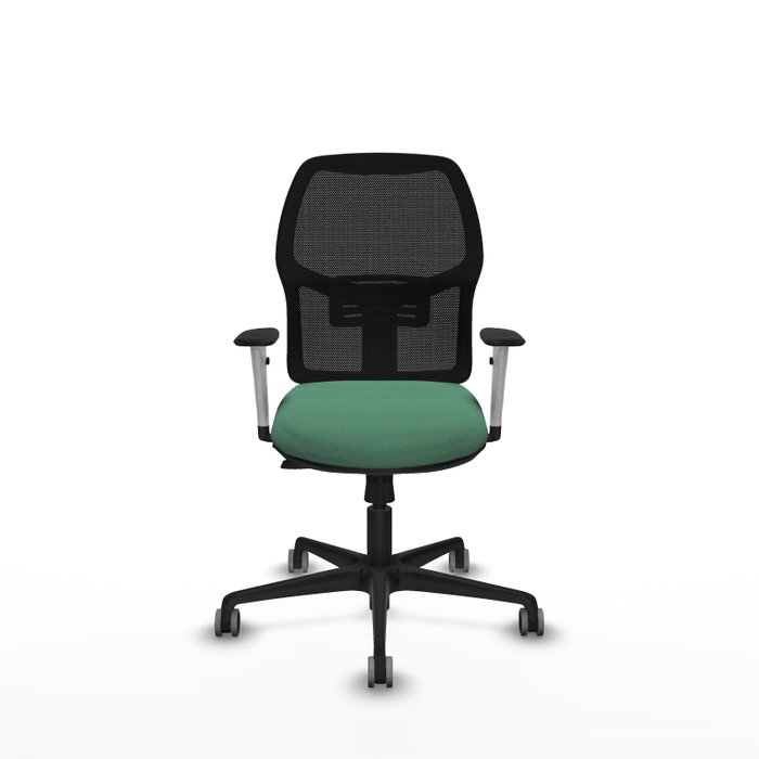 Chaise Alfera Synchrone/Traslack Maille/tissu Vert émeraude Maille Noir Base en nylon noir Accoudoirs noirs et blancs Sans appui-tête Roulettes 65mm pour moquette