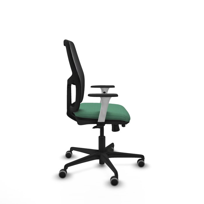 Chaise Alfera Synchrone/Traslack Maille/tissu Vert émeraude Maille Noir Base en nylon noir Accoudoirs noirs et blancs Sans appui-tête Roulettes 65mm pour moquette