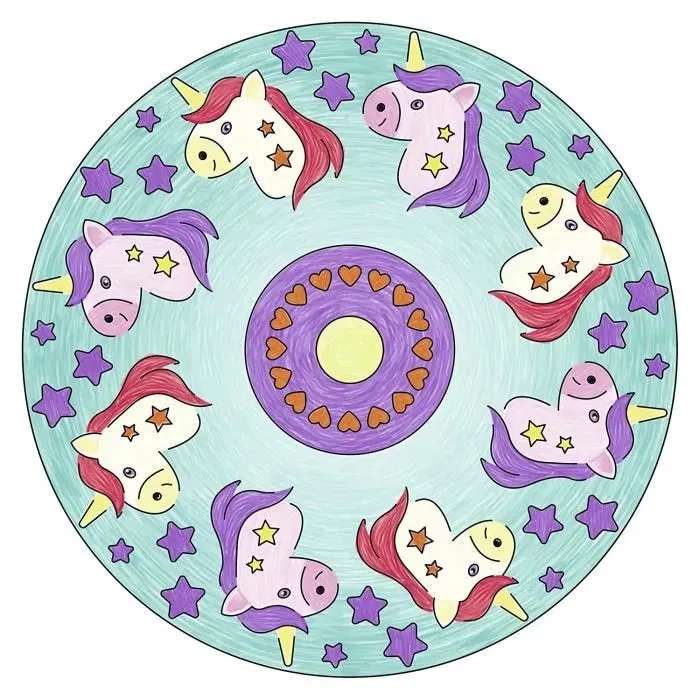 Ravensburger - Mandala Design Licorne - Coffret Loisirs Créatifs avec Pochoirs et Crayons - Jeu Dessin pour Enfants dès 6 Ans