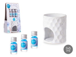 Acorde Lot Brûleur Huile Essentielle Océan 3x5 ml Céramique Blanc 19,8x11x6,5 cm (Set de 12)