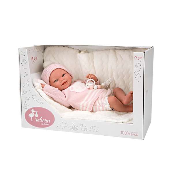 Muñecas Arias - Poupée reborn Adriana, poupée lestée avec couverture et tétine, taille 40 cm, produit en espagnol