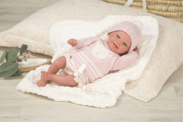 Muñecas Arias - Poupée reborn Adriana, poupée lestée avec couverture et tétine, taille 40 cm, produit en espagnol