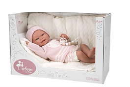 Muñecas Arias - Poupée reborn Adriana, poupée lestée avec couverture et tétine, taille 40 cm, produit en espagnol