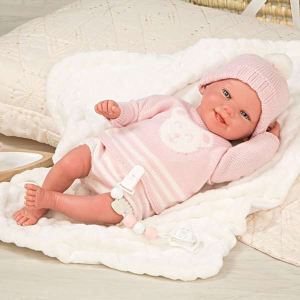 Muñecas Arias - Poupée reborn Adriana, poupée lestée avec couverture et tétine, taille 40 cm, produit en espagnol