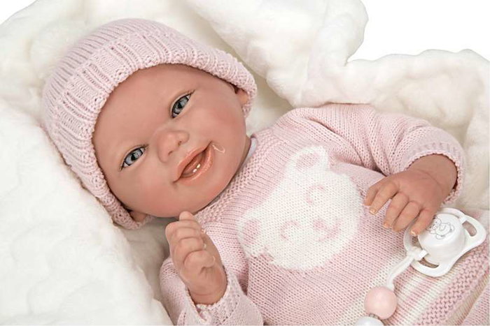 Muñecas Arias - Poupée reborn Adriana, poupée lestée avec couverture et tétine, taille 40 cm, produit en espagnol