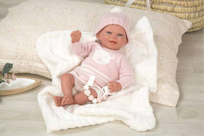 Muñecas Arias - Poupée reborn Adriana, poupée lestée avec couverture et tétine, taille 40 cm, produit en espagnol