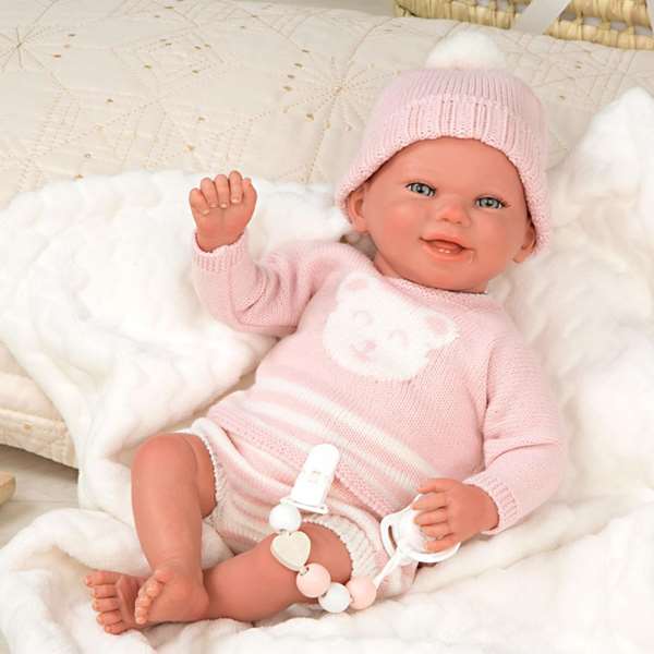 Muñecas Arias - Poupée reborn Adriana, poupée lestée avec couverture et tétine, taille 40 cm, produit en espagnol